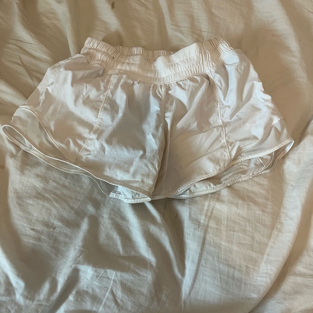 White lululemon shorts worn with some stains
